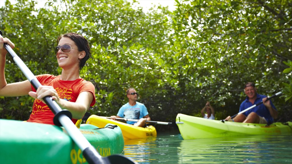 Bonaire mostrando kayaks o canoas y también un pequeño grupo de personas