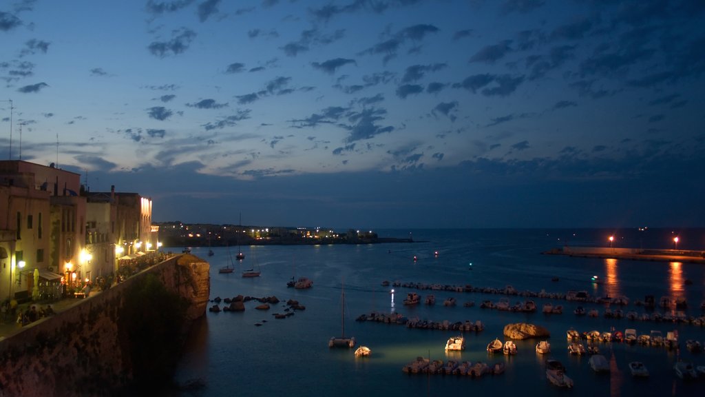 Otranto ofreciendo vistas generales de la costa, escenas nocturnas y una ciudad costera