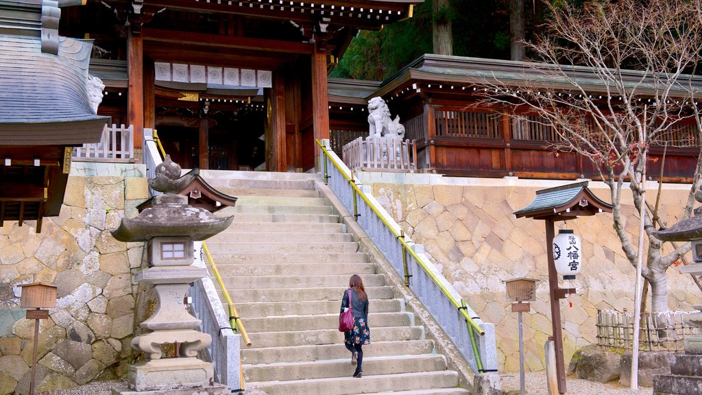 Takayama Yatai Kaikan mostrando un templo o sitio de culto y también una mujer