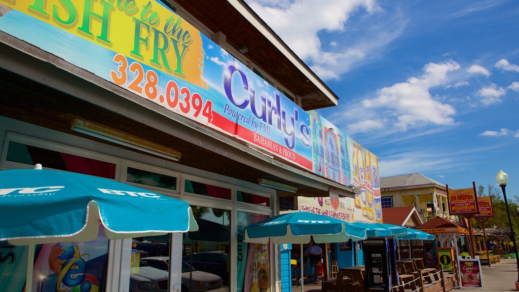 Arawak Cay which includes signage and café scenes