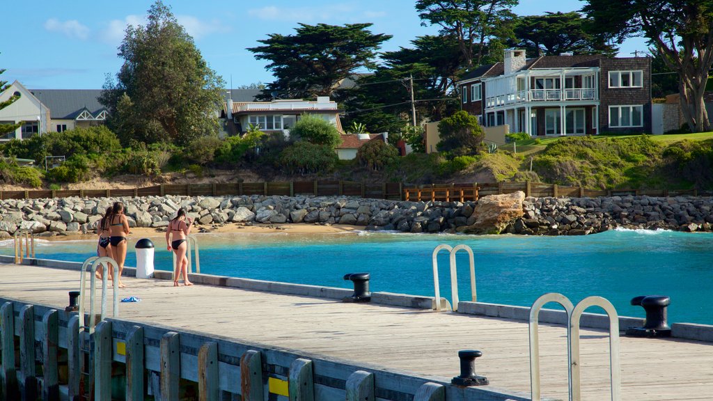 Portsea Pier showing general coastal views as well as a small group of people