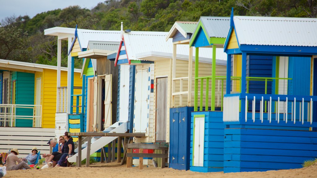 Safety Beach que incluye vista general a la costa y también un pequeño grupo de personas