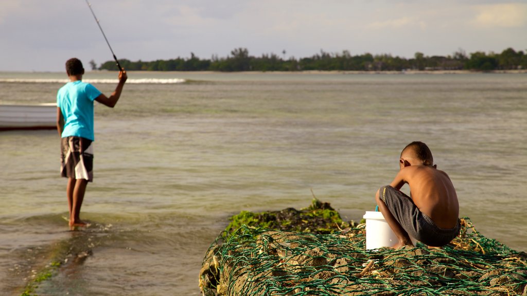 Mauritius featuring general coastal views and fishing as well as children