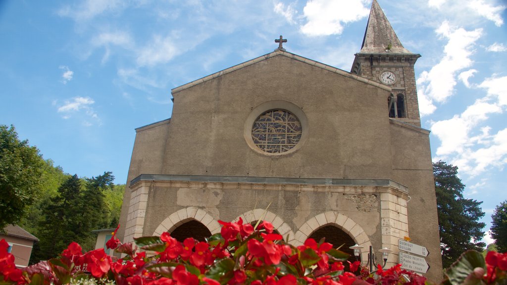 Ax-les-Thermes som omfatter blomster, en kirke eller en katedral og kulturarvsgenstande