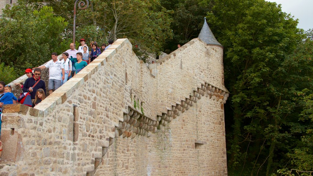 Le Mont-Saint-Michel showing heritage elements as well as a large group of people