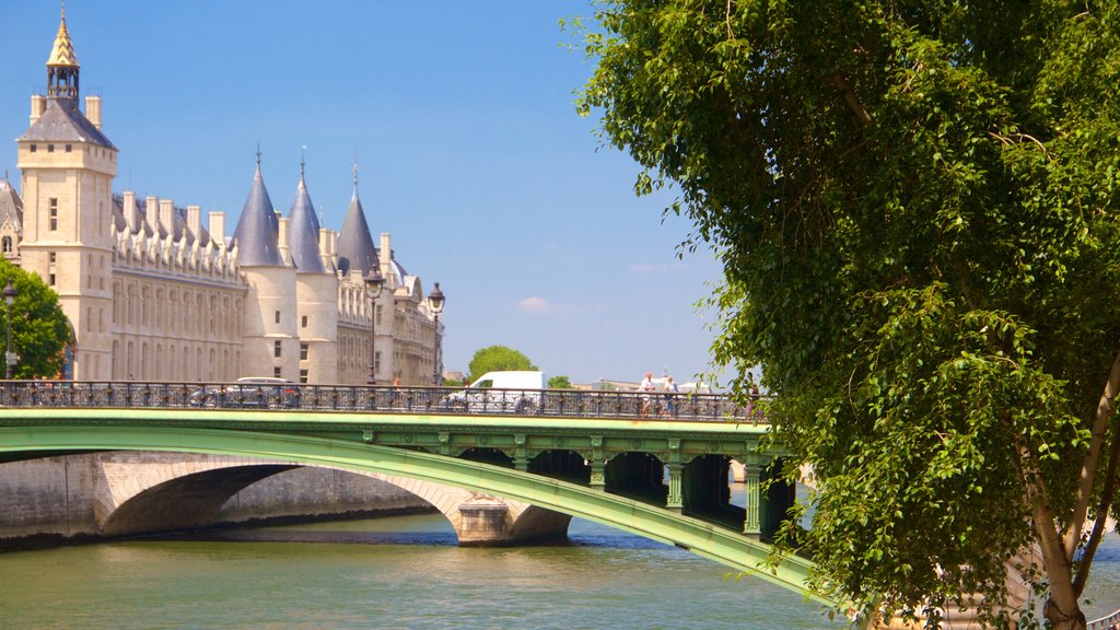 París mostrando un río o arroyo, un puente y elementos patrimoniales