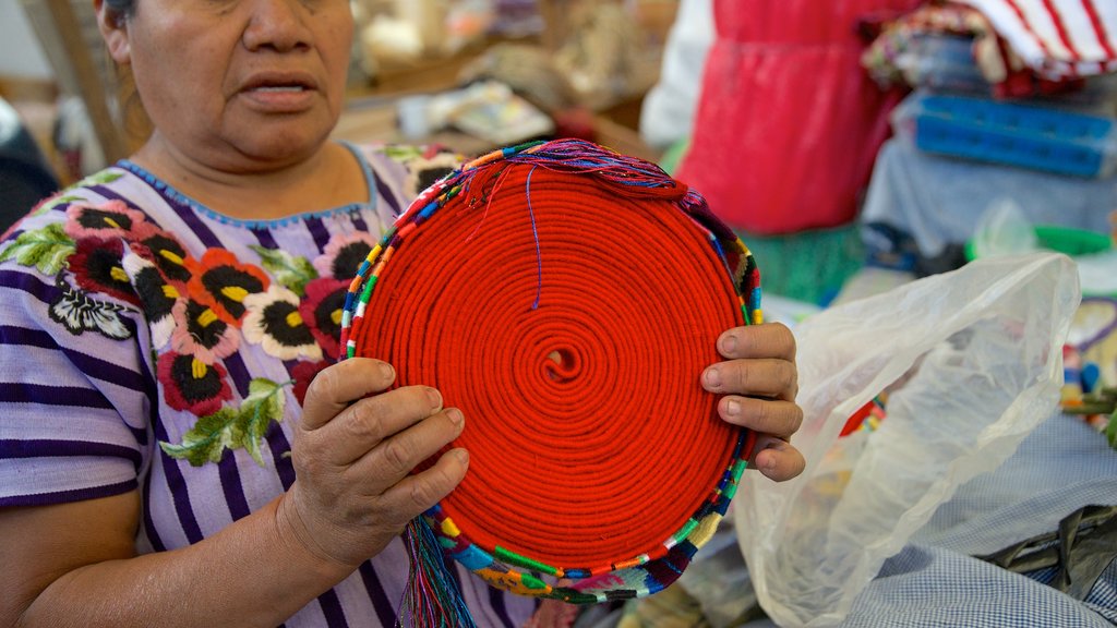 Panajachel Municipal Market showing markets as well as an individual female