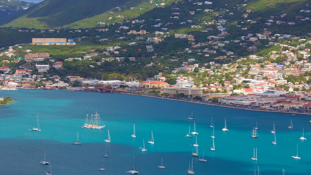 Saint Thomas Skyride which includes a bay or harbour and a coastal town