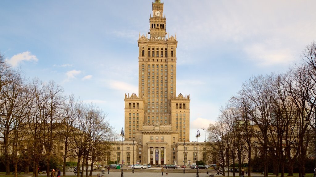 Palace of Culture and Science which includes heritage architecture and heritage elements