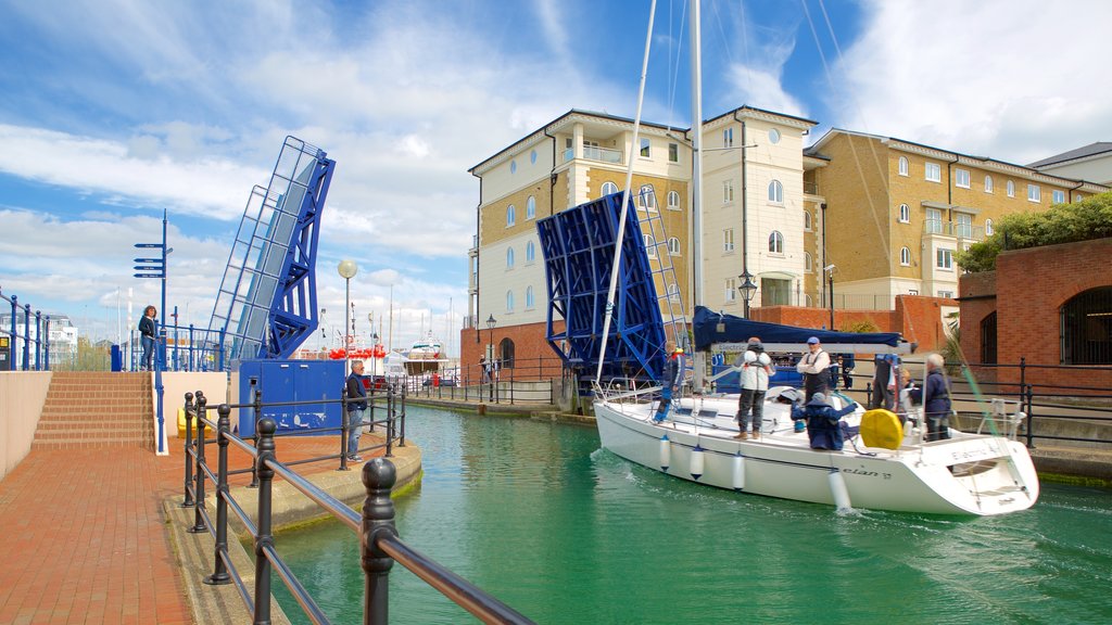 Sovereign Harbour showing boating and a river or creek