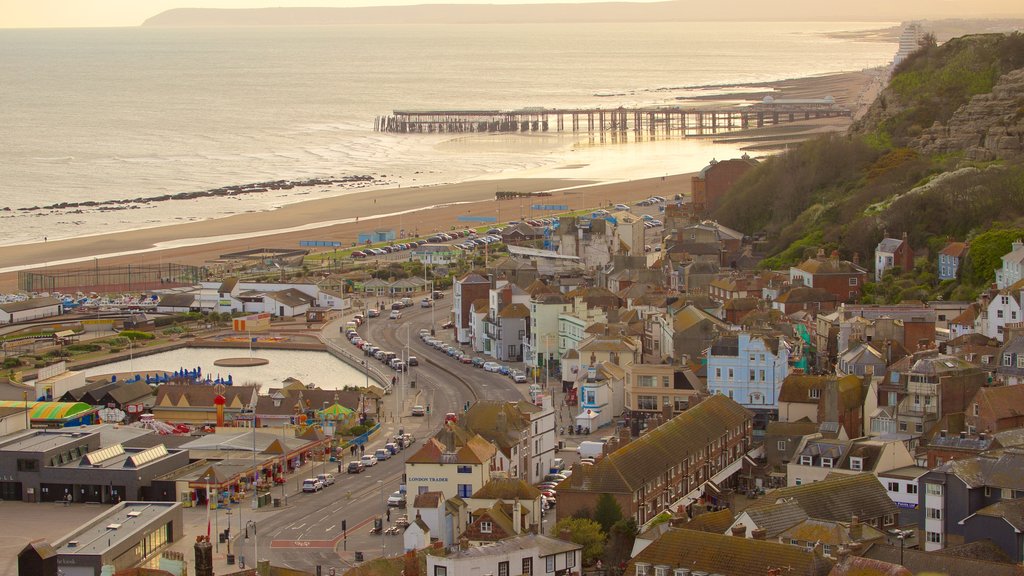 Hastings which includes a small town or village and general coastal views