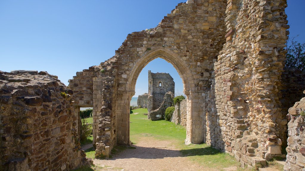 Hastings Castle showing a ruin and heritage elements