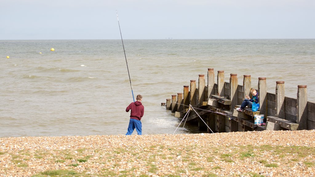 Whitstable Beach which includes fishing and a pebble beach as well as an individual male