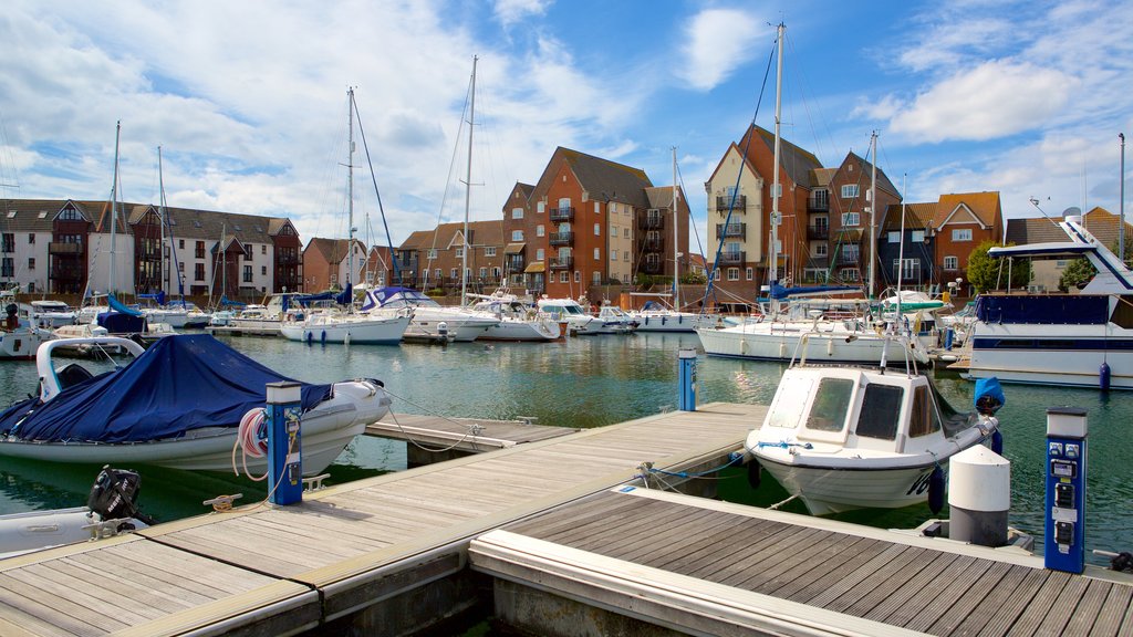 Sovereign Harbour showing a marina and a bay or harbour