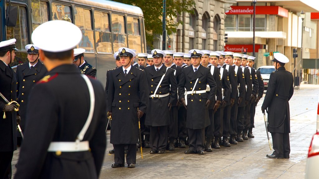 Punta Arenas showing military items as well as a small group of people