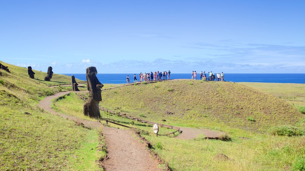 Rano Raraku which includes a statue or sculpture, general coastal views and heritage elements