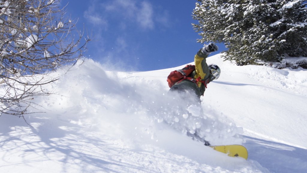 Wintersportplaats Verbier inclusief sneeuw en snowboarden en ook een man