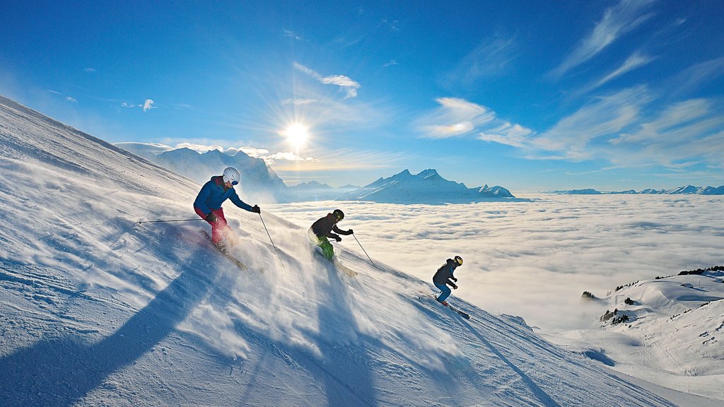 Hasliberg showing snow, snow skiing and mist or fog