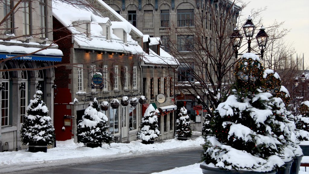 Puerto antiguo que incluye una ciudad y nieve