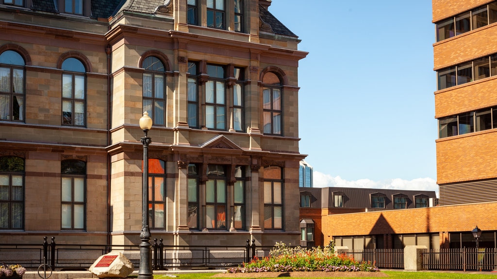 Halifax City Hall featuring flowers and heritage elements