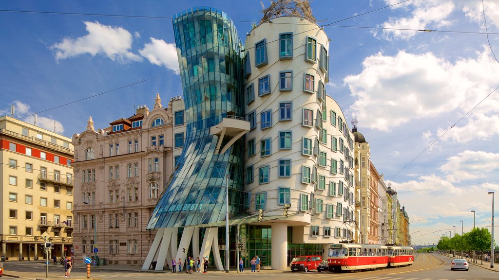 Prague Dancing House showing a city