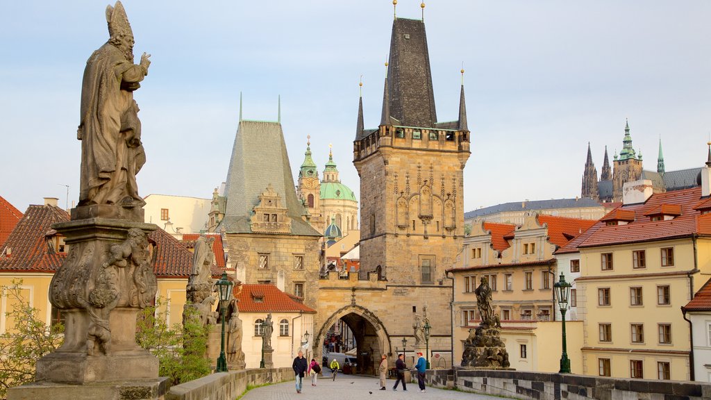 Charles Bridge showing a city and heritage elements