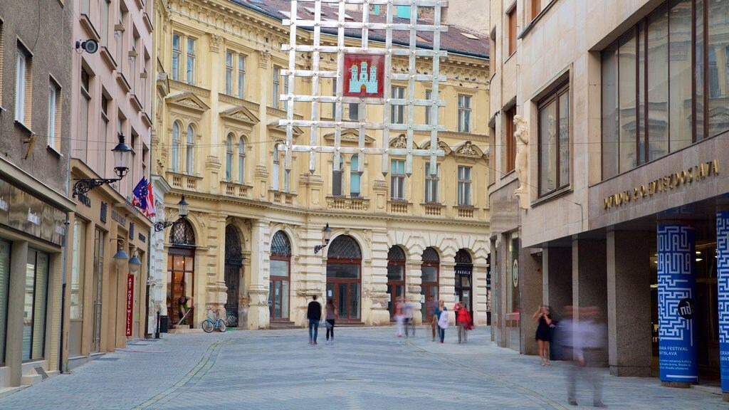 Bratislava featuring street scenes and a city