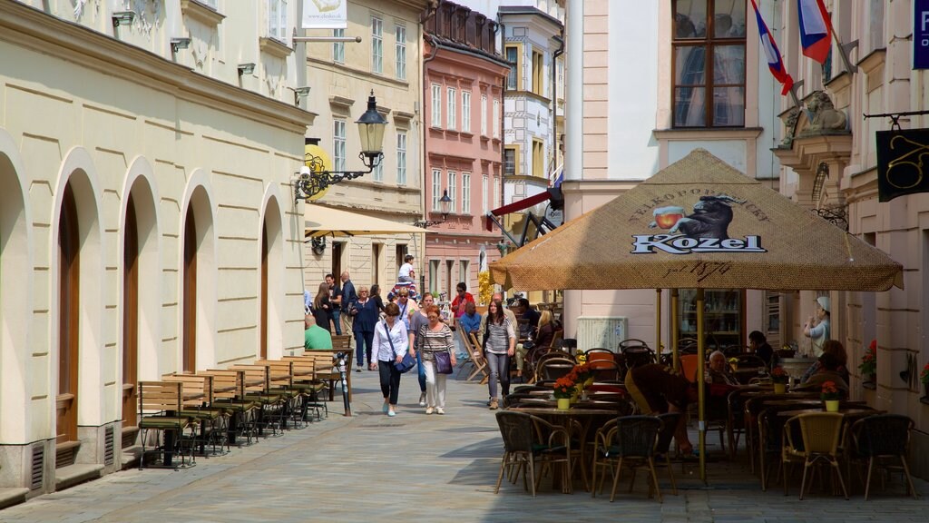 Bratislava featuring street scenes, a city and café scenes
