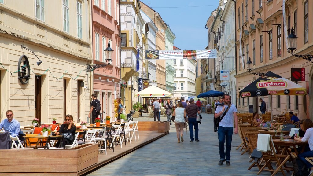 Bratislava showing a city, café scenes and street scenes