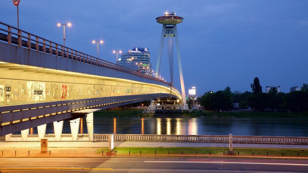 New Bridge featuring night scenes, a river or creek and modern architecture