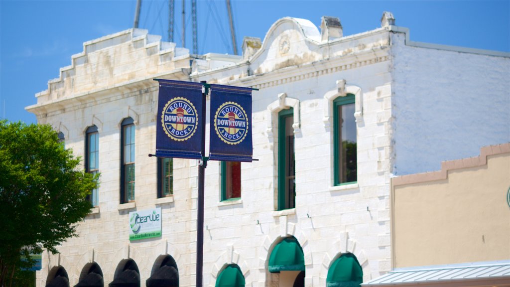 Round Rock which includes heritage architecture and signage