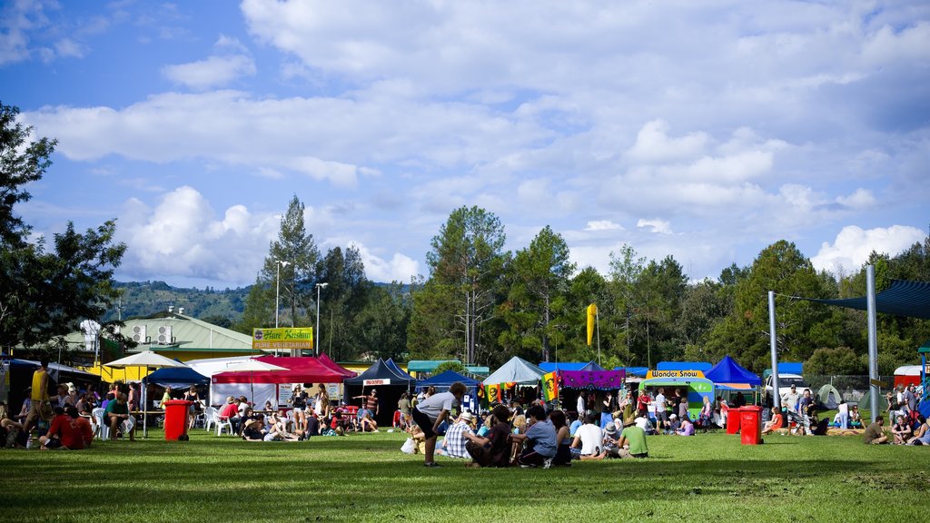 Lismore showing a garden and a festival as well as a large group of people