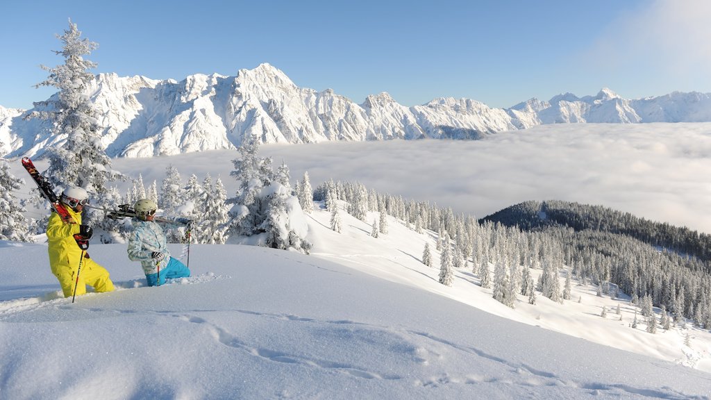 Saalbach-Hinterglemm Ski Resort featuring mist or fog, snow and hiking or walking