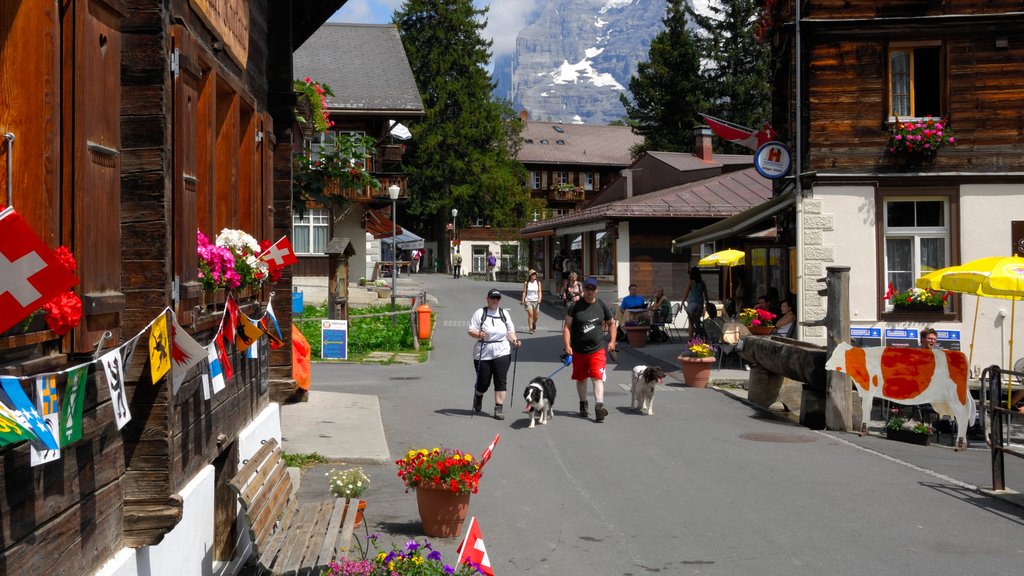 Mürren som viser liten by eller landsby i tillegg til par