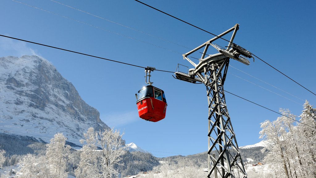 Lauterbrunnen inclusief een gondel, bergen en sneeuw