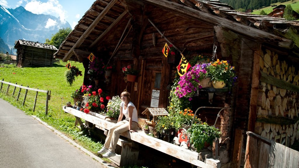 Alpes Berneses que incluye flores y también una mujer