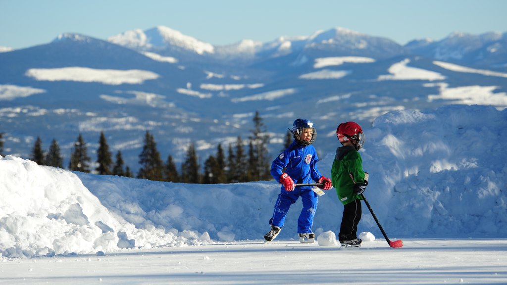 Big White Ski Resort showing snow and ice skating as well as a family