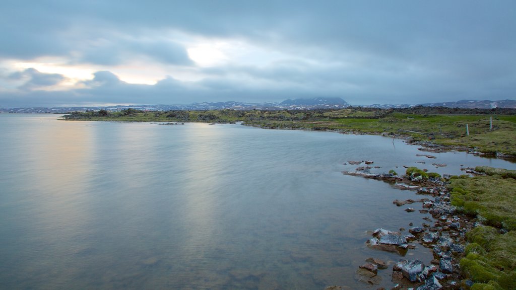 Myvatn que incluye vistas generales de la costa