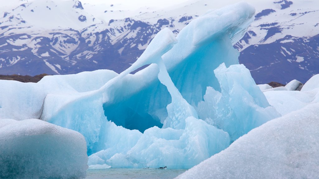 Jokulsarlon Lagoon showing snow