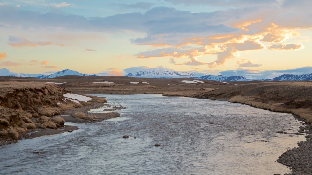 Laugarvatn showing a river or creek, tranquil scenes and a sunset