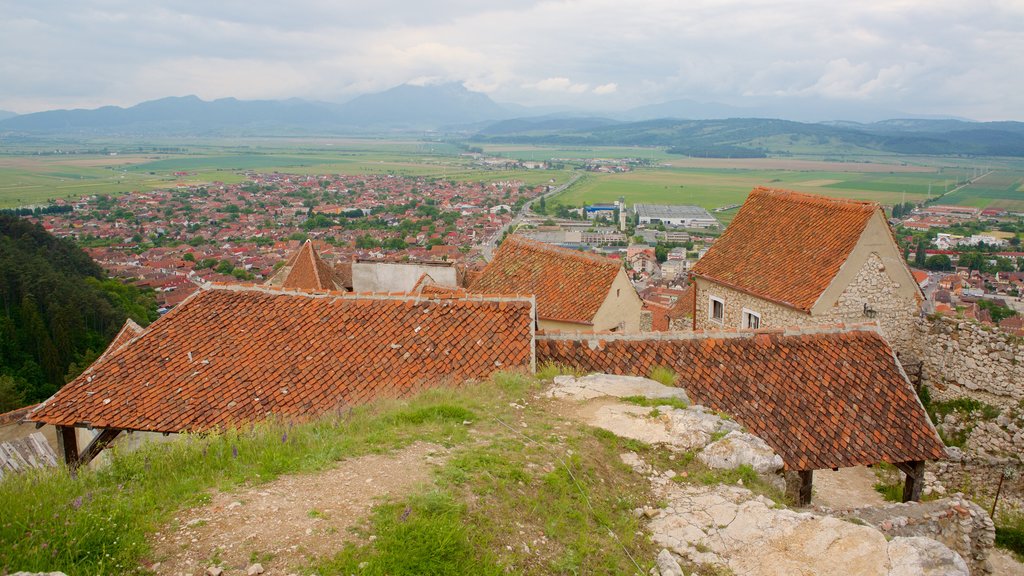 Rasnov Fortress which includes a house and a small town or village