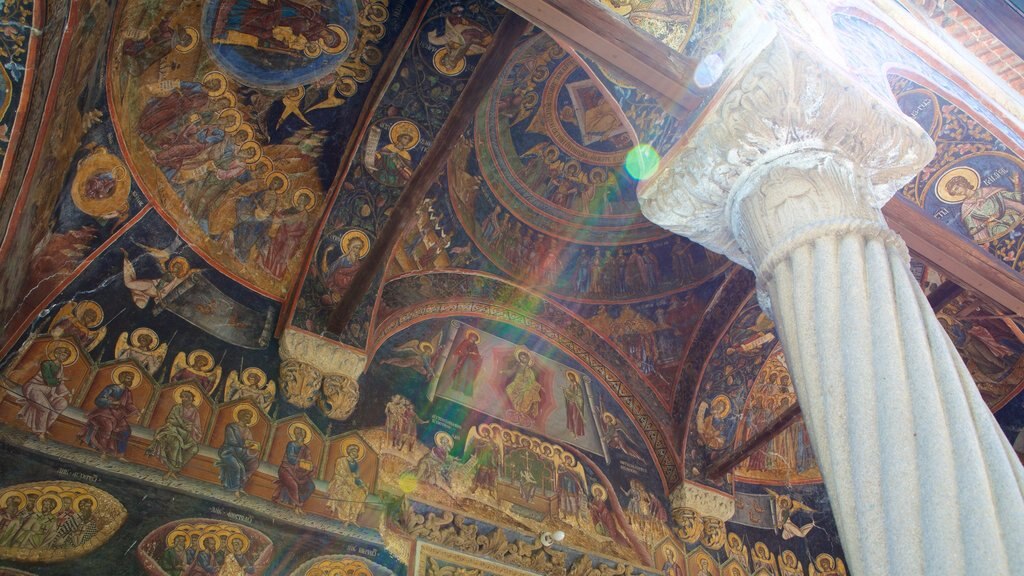 Monasterio de Cozia que incluye una iglesia o catedral, vistas interiores y elementos religiosos