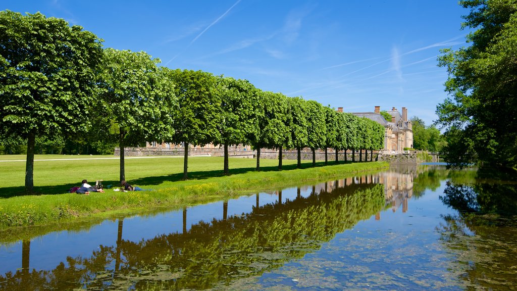 Chateau de la Ferte-St-Aubin showing a pond and a garden