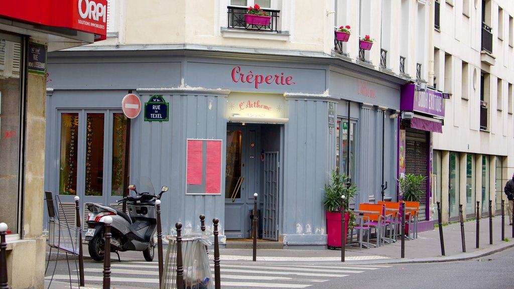 14th Arrondissement showing cafe lifestyle and heritage elements