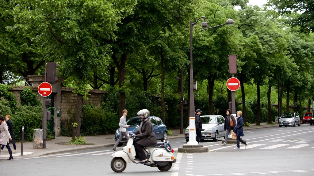 14th Arrondissement showing street scenes, motorbike riding and a park