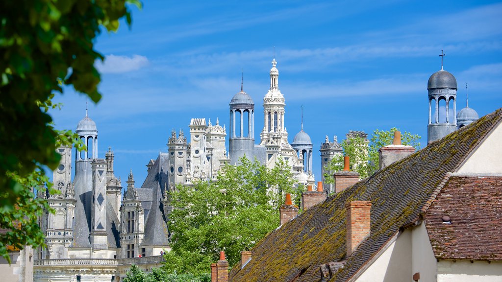 Chateau de Chambord mostrando um pequeno castelo ou palácio e arquitetura de patrimônio