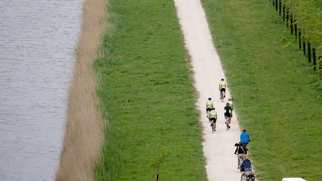 Chateau de Chambord che include bicicletta cosi come un piccolo gruppo di persone