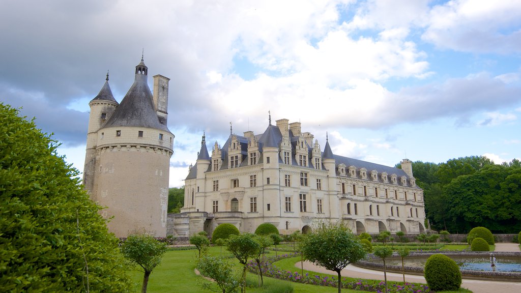 Chateau de Chenonceau ofreciendo castillo o palacio, arquitectura patrimonial y un parque