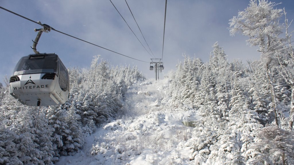 Montaña Whiteface mostrando nieve y una góndola