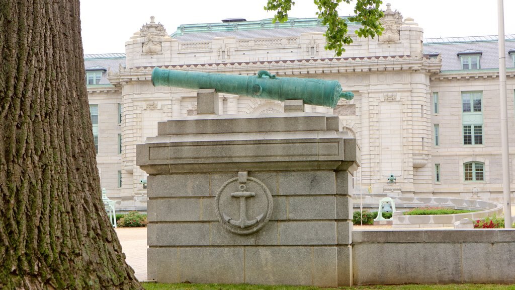 U.S. Naval Academy featuring heritage architecture and military items